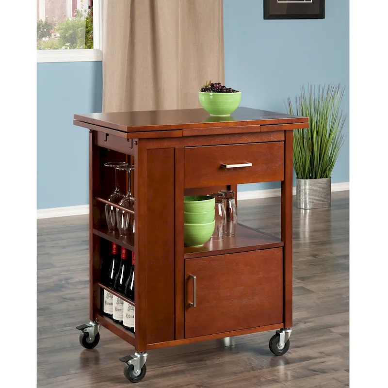 Gregory Extendable Top Kitchen Cart, Walnut - 27.56 x 18.35 x 33.46 inches