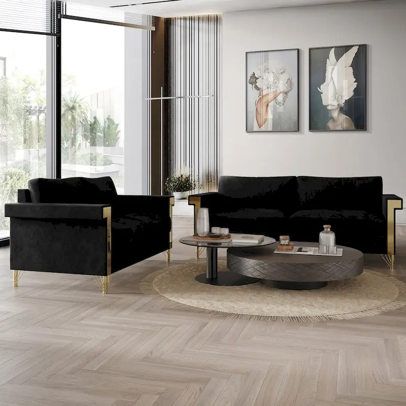 Glam Velvet Upholstered 2-Piece Living Room Set