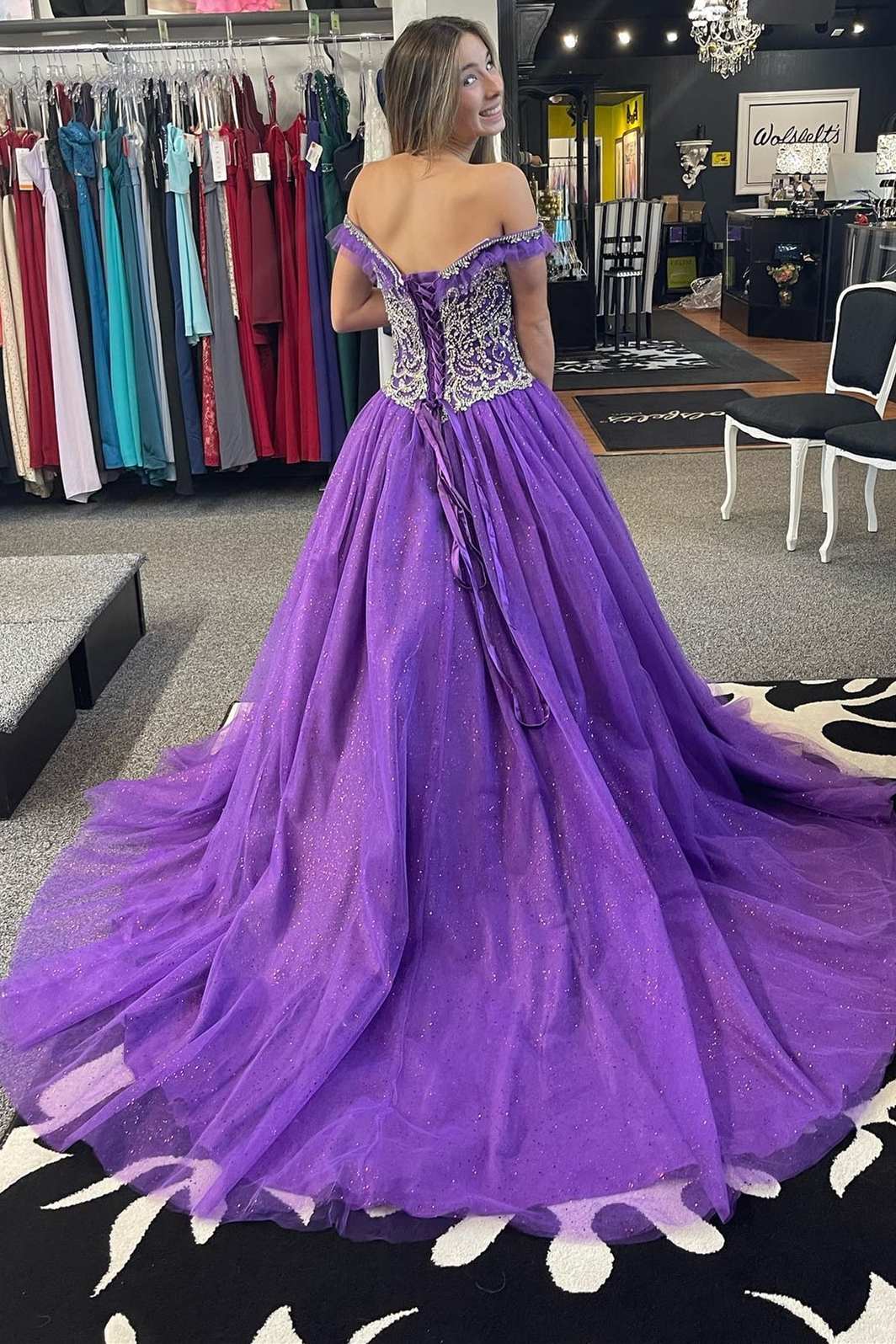 Quinceanera Dress Princess Purple Beaded Off-the-Shoulder Ball Gown