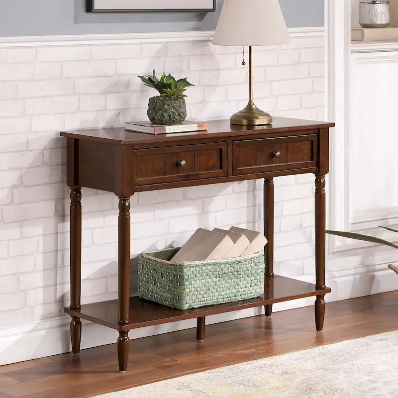 French Country 2 Drawer Hall Table with Shelf