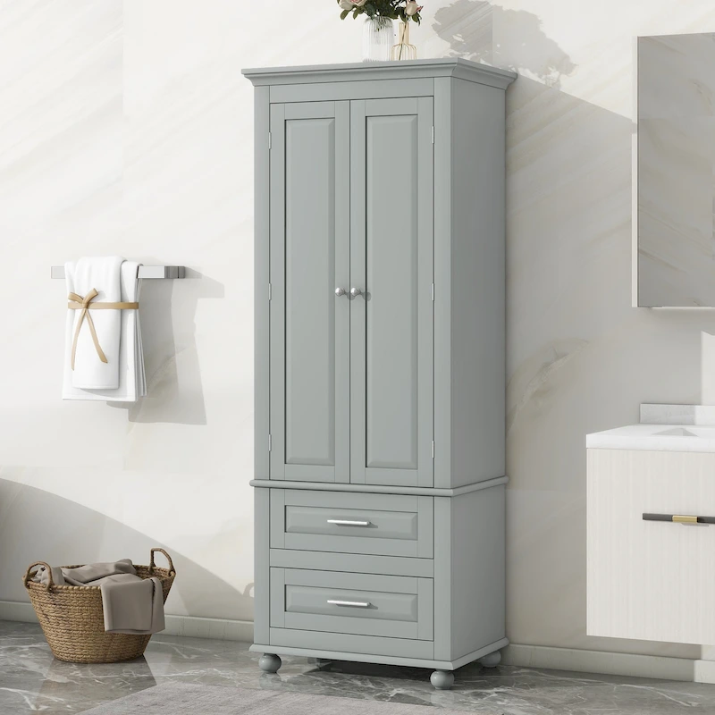 Tall Storage Cabinet with Two Drawers - N/A