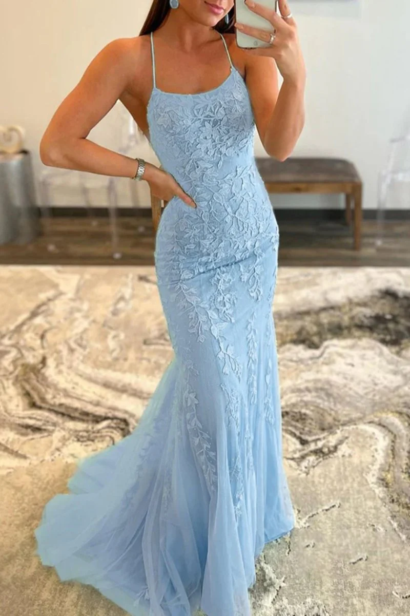 Mermaid Spaghetti Straps Lace Prom Dress