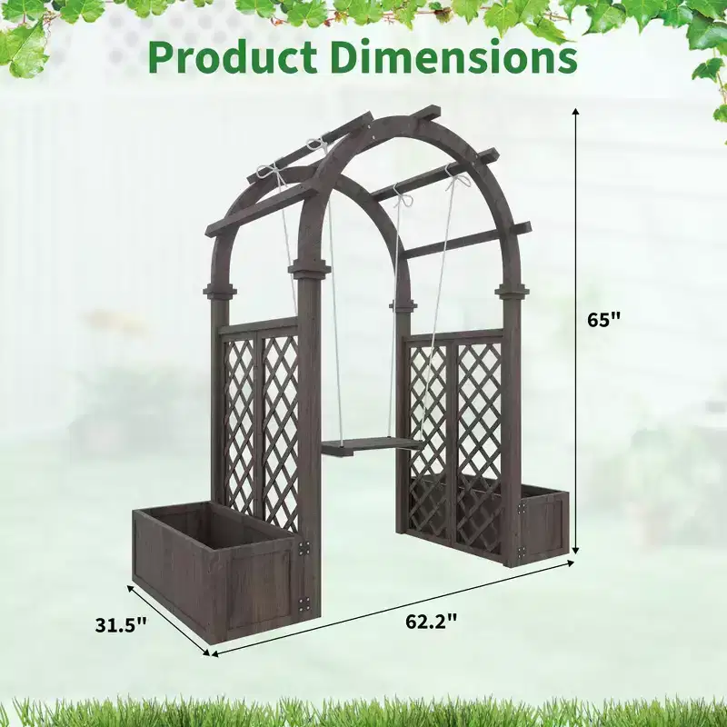 90.5 Garden Arbor with 2 Planter Boxes, Wooden Pergola Trellis, Detachable Swing, Weather-Resistant for Climbing Plants