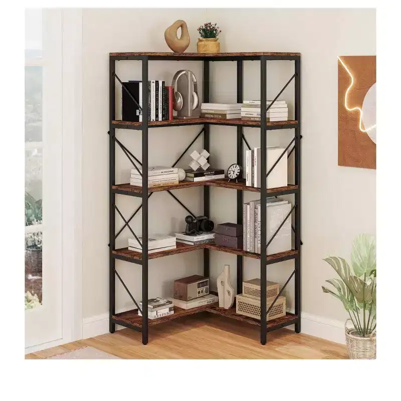 Balconera 5 Tier Bookcase Etagere Bookshelf L Shaped Corner Display Rack Storage Shelves For Bedroom, Living Room Home Office
