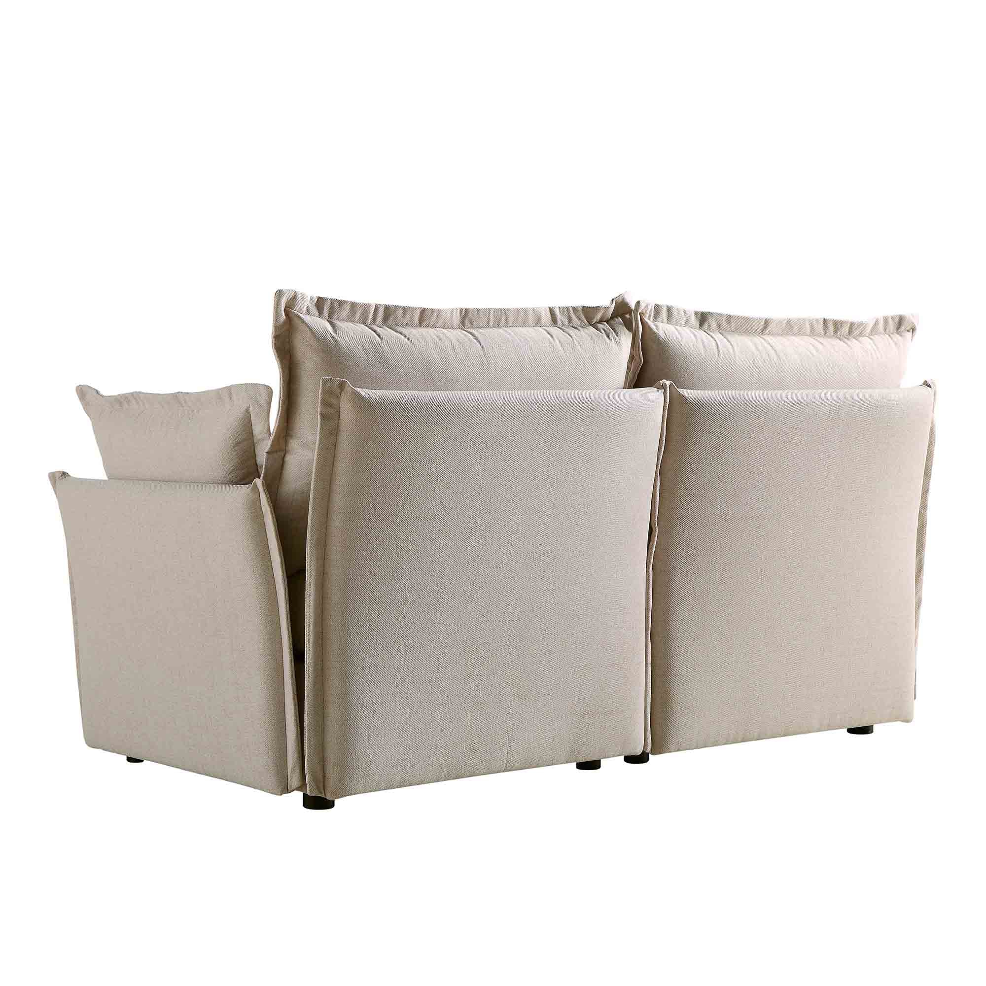Pillow Edge Beige Fabric Sectional Sofa, 2-Seater