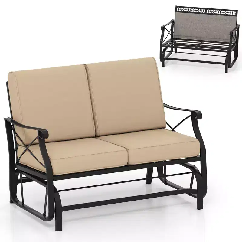 Costway Outdoor 2-Person Glider Rocking Chair Loveseat w/Thick Cushions & Metal Frame