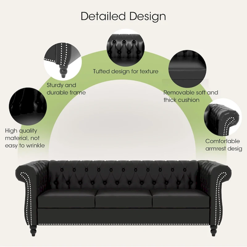 Naro Mid-Century 84 Modern 3 Seater Chesterfield Sofa Couches by Christopher Knight Home