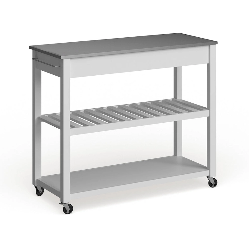 White Wood/ Stainless Steel Kitchen Cart Island - 17d x 43w x 35h