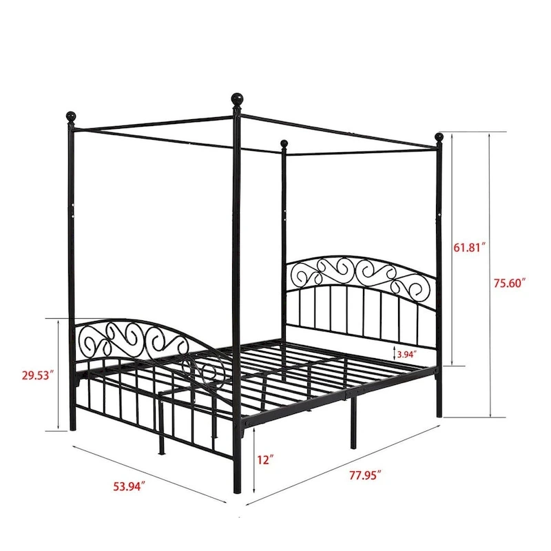 Aufank Classic Metal Canopy Bed Frame, Easy Assembly