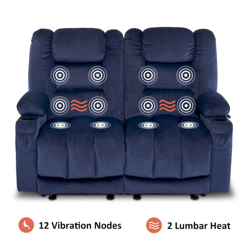 MCombo Power Reclining Loveseat Sofa with Heat and Massage, Fabric PR648