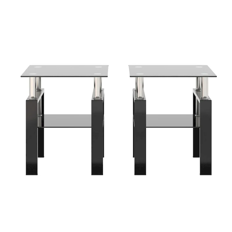 Set Of 2, Modern Tempered Glass Tea Table Coffee Table End Table