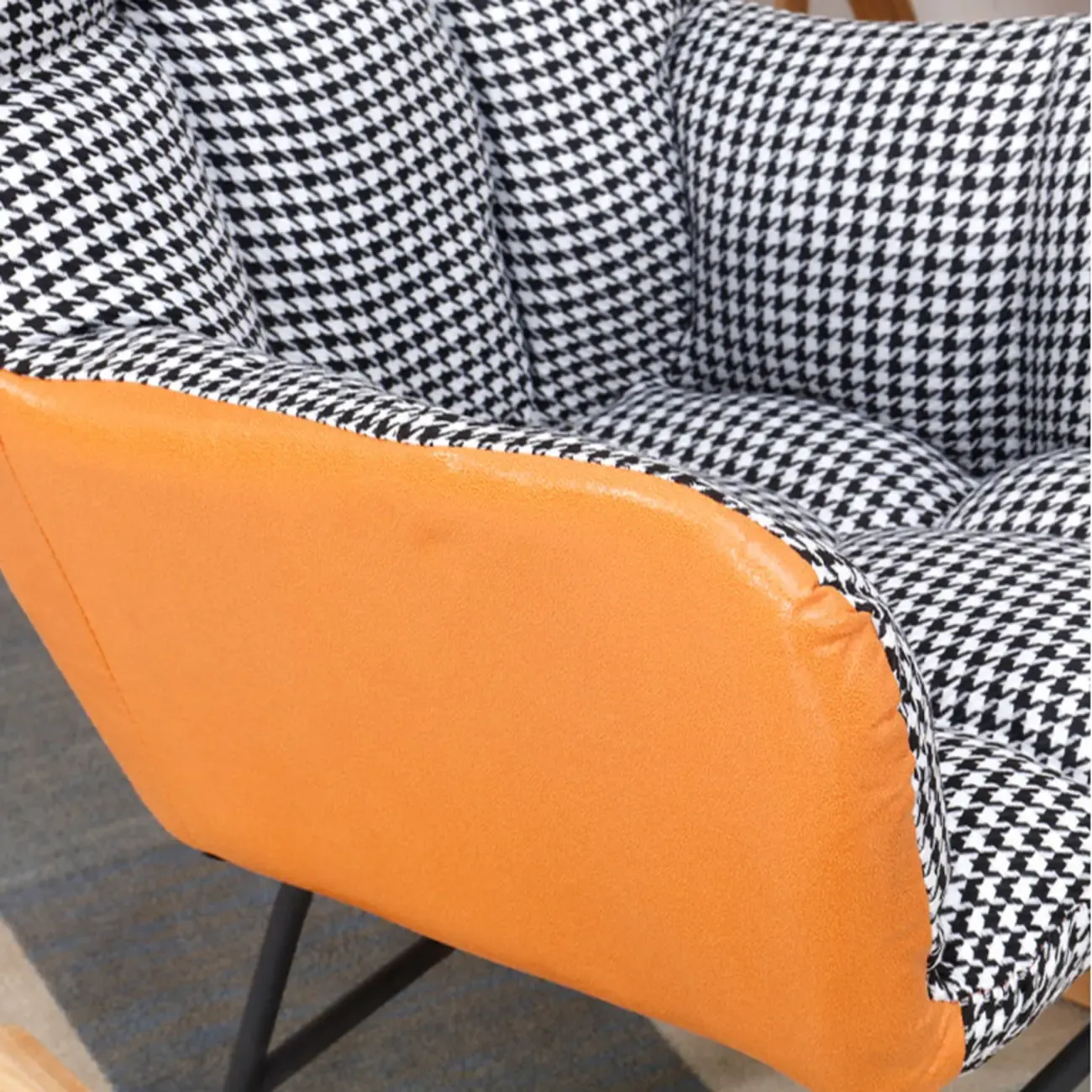 Tech Cloth Upholstered Wood Rocking Chair with Recessed Arm