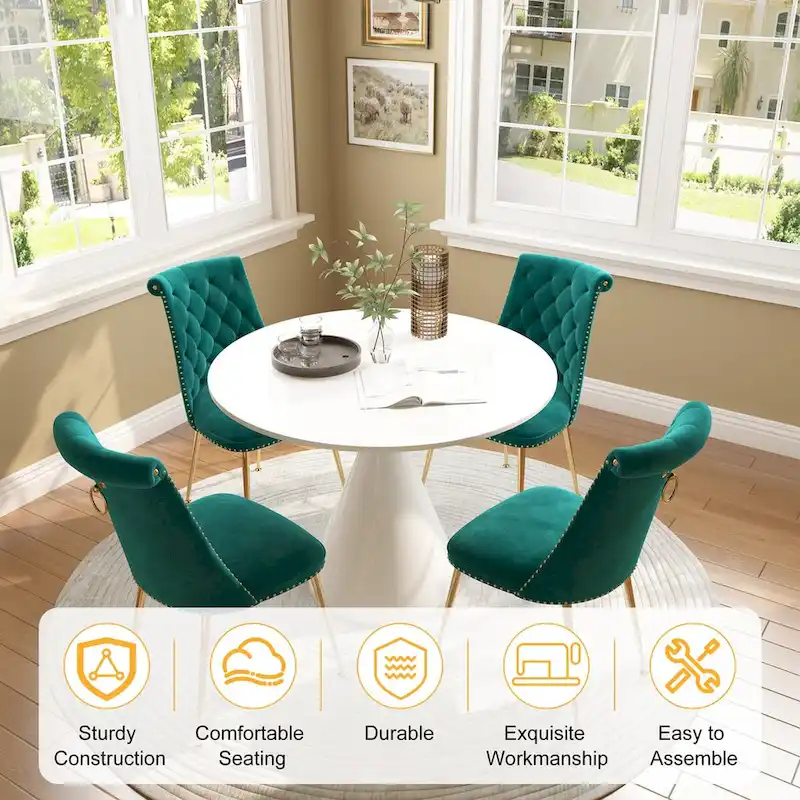 48  Light Luxury White High Gloss Large Countertop Dining Table with Velvet Dining Chair Set