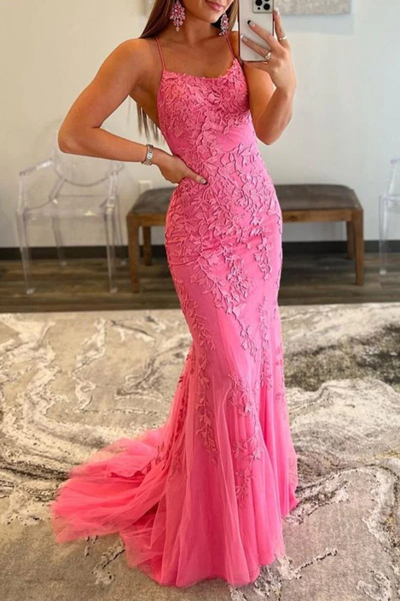 Mermaid Spaghetti Straps Lace Prom Dress