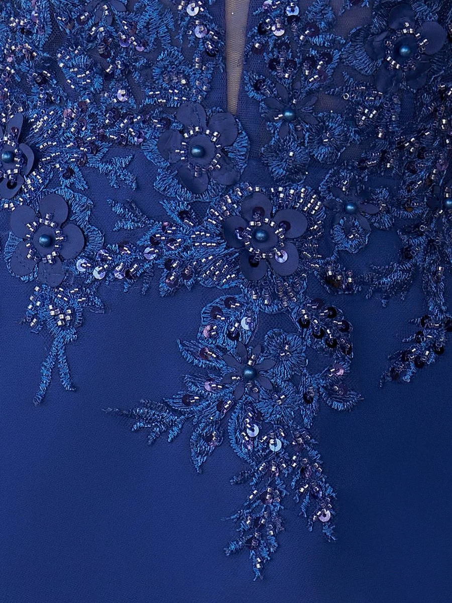 Mermaid V Neck Royal Blue Satin Long Prom Dresses with Beading