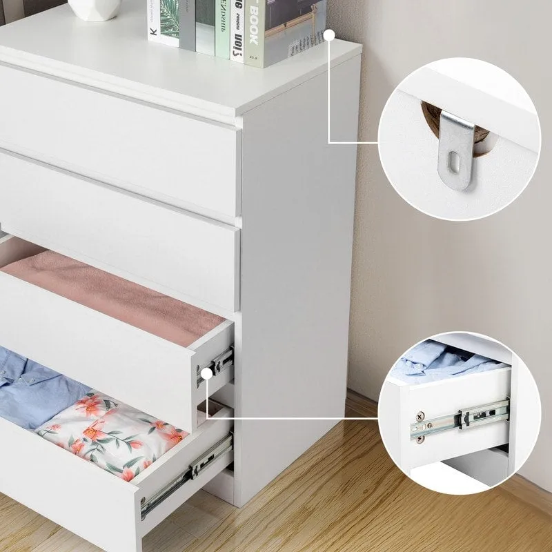 Black / White 4-Drawer Wood Dresser – Single
