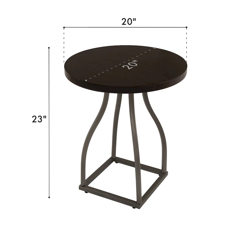 Brown / Umber / White Wash Round Wood Top Accent Table with Metal Base