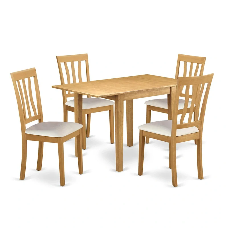Drop Leaf Dining Table Set with Faux Leather Chairs, Oak