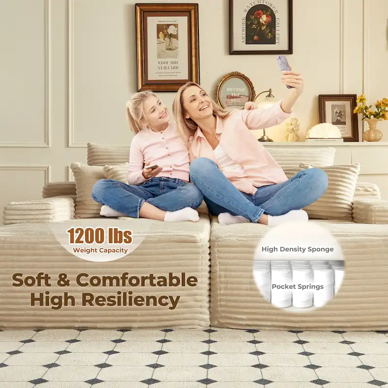 Long Plush Double Chaise Sofa