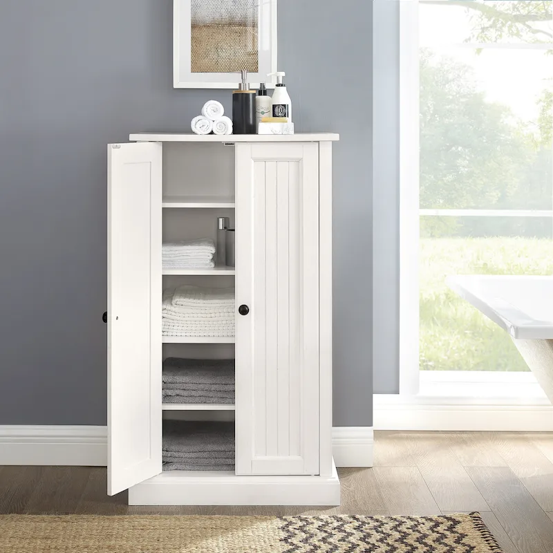 Antique White Coastal Double-Door Accent Cabinet