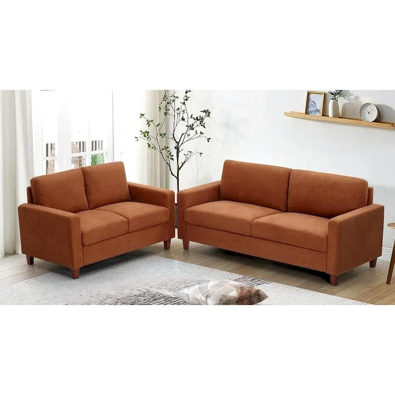 US Pride Furniture Miles 2 Piece Sofa and Loveseat Sets with Reversible Back Pillows Mid Century Modern Sofa