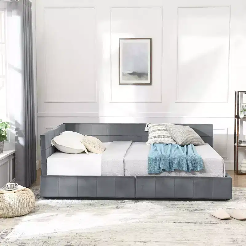 MAYEERTY Full Size Storage Upholstered Tufted Bed Frame with Backrest and Armrests for Bedroom Living Room Dark Gray