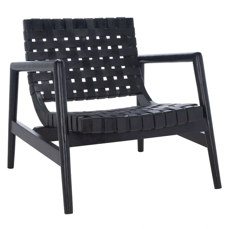 SAFAVIEH Vena Leather Woven Accent Chair - 30 W x 28 D x 28 H - 30Wx28Dx28H