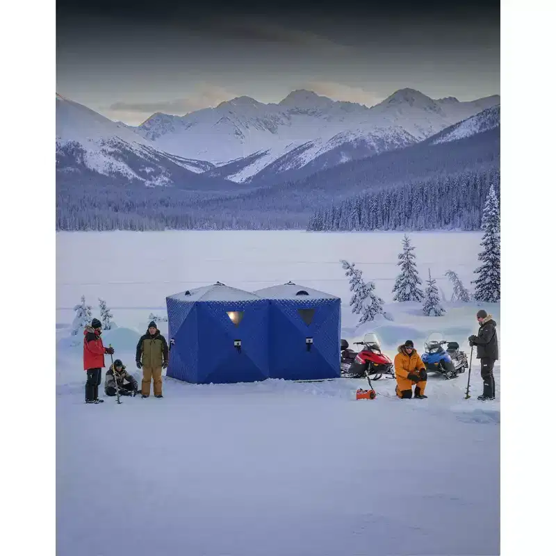 Pop-Up Ice Fishing Tent, Windproof Insulated Ice Shanty with 3-Layer Fabric & Anchors, Ropes, Portable Hub-Style Tent for Winter Fishing