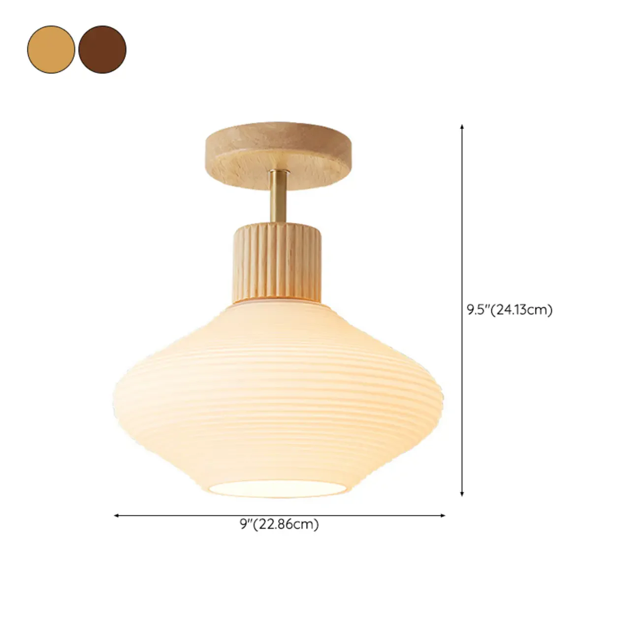 5 to 9 Inch Geometric Wooden Semi Flush Ceiling Light