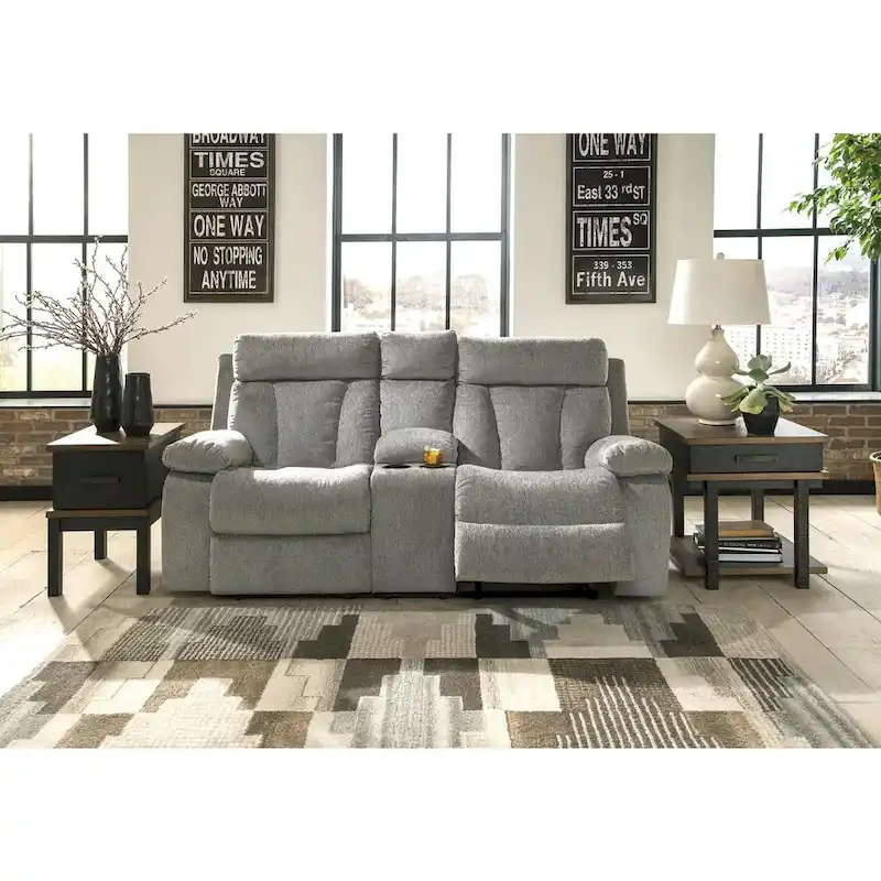 Mitchiner Reclining Loveseat with Console Fog