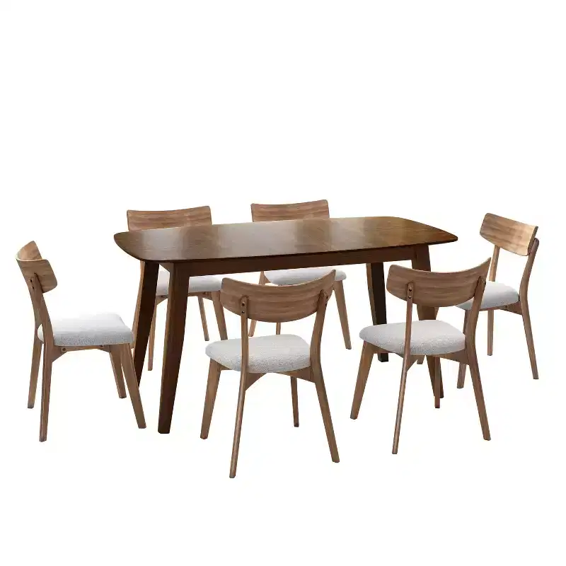 Christopher Knight Home Shari 7 Pieces Mid-century Modern Rubberwood Upholstered Dining Set