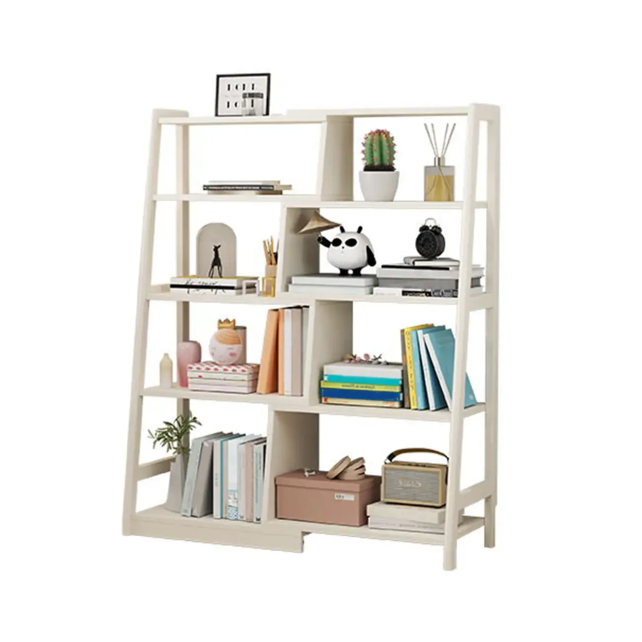 5-Tier Walnut Wooden Open Ladder Bookshelf