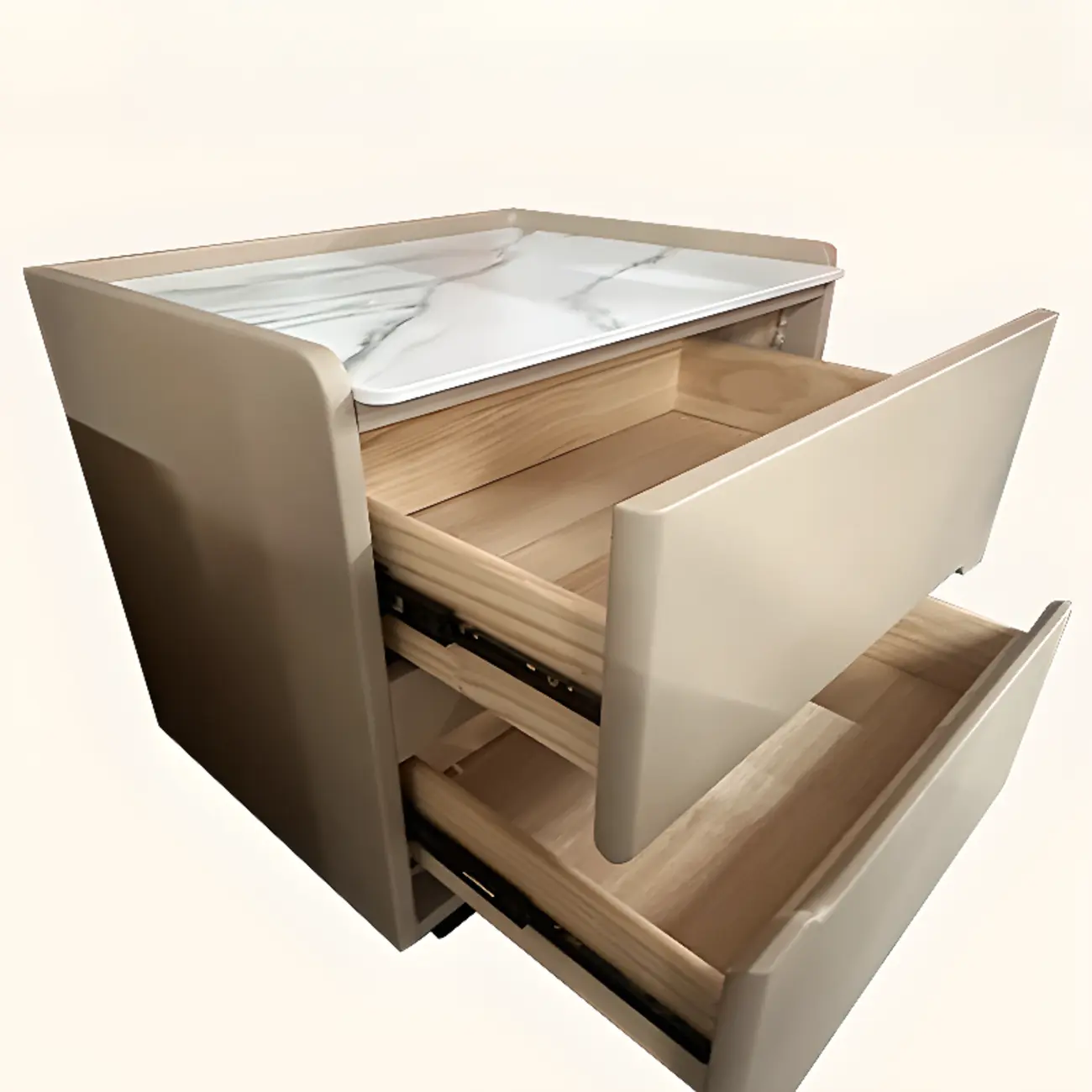 Modern Leather Tray Stone Top 2 Drawers Nightstand