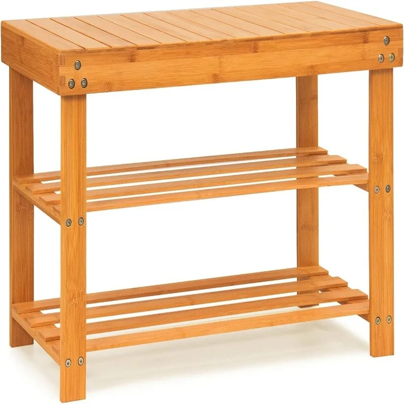 Bamboo Shoe Rack Bench - 27.6D x 10W x 17.6H
