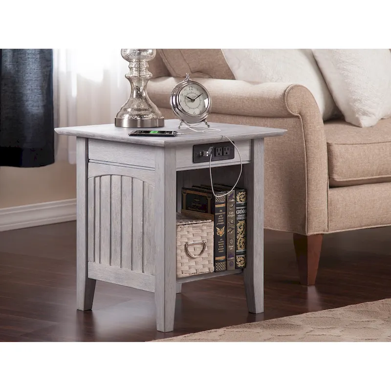 AFI Nantucket End Table with Built-in Charger in Driftwood
