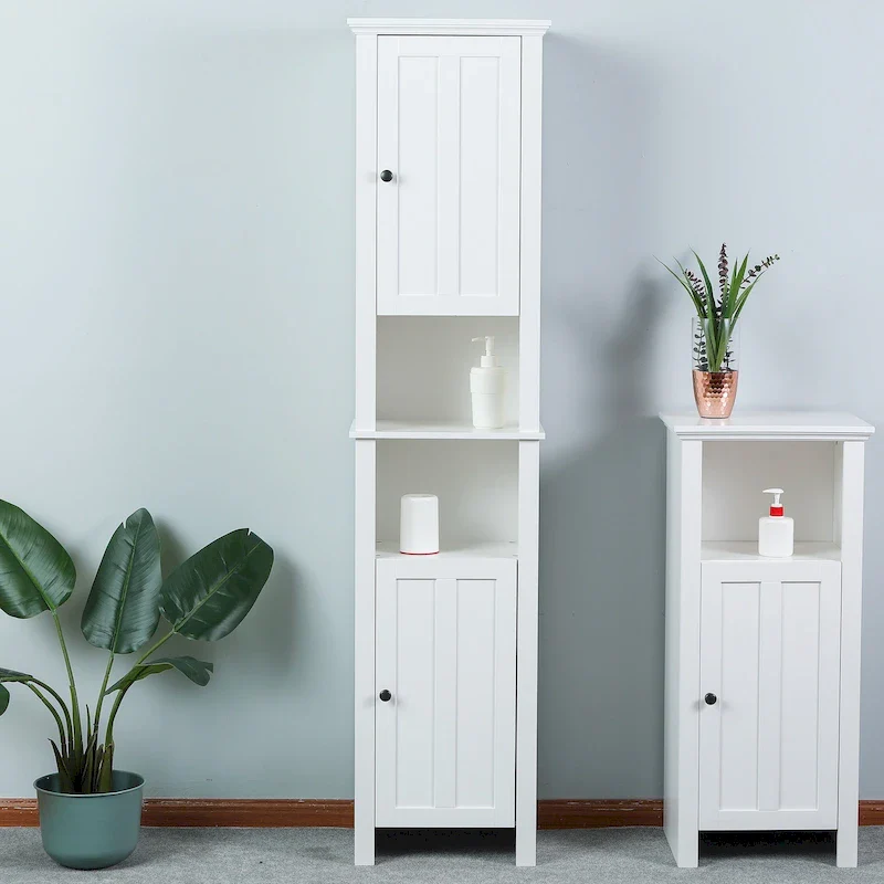 White MDF Wood 67-Inch Tall Tower Bathroom Linen Cabinet
