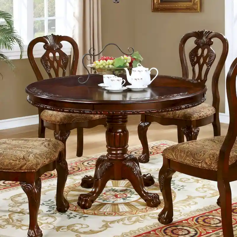 Brown Cherry Round Dining Table, Pedestal Base, Seats 4