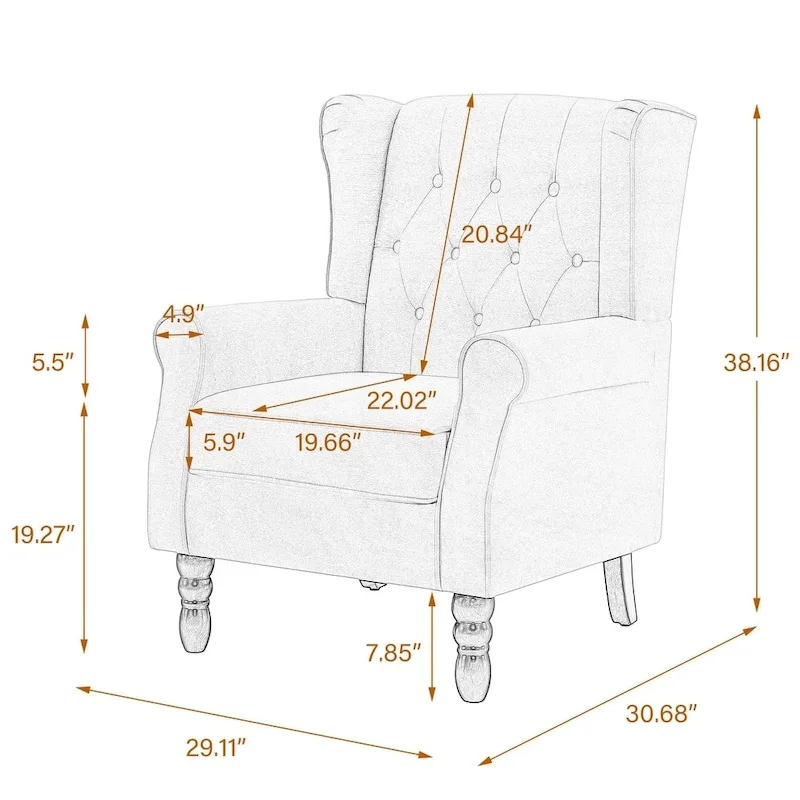 Button-Tufted Accent Chair Wingback Armchair - 38H