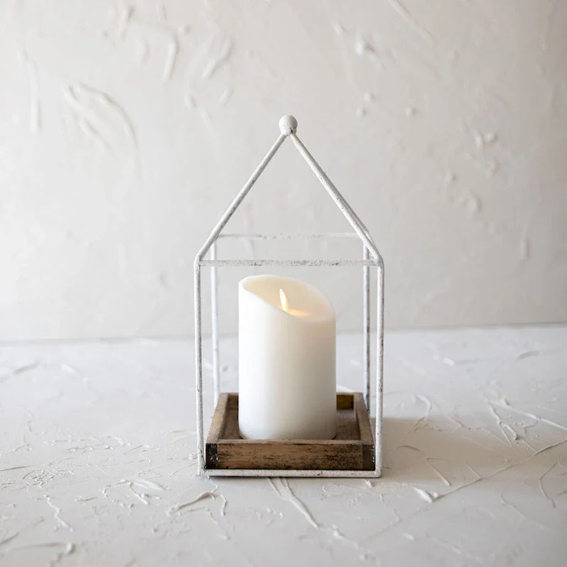 Foreside Home & Garden Platform Tray White Metal & Wood - 6 x 6 x 11.75 H