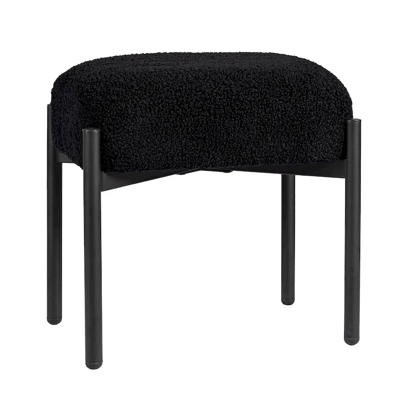 Faux Teddy Fur Round Vanity Stool, Ottoman Foot Stool