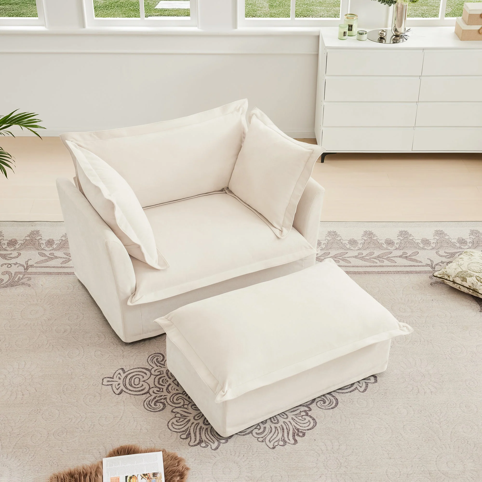 Walker Edison | Removable Slipcovered Accent Chair with Ottoman