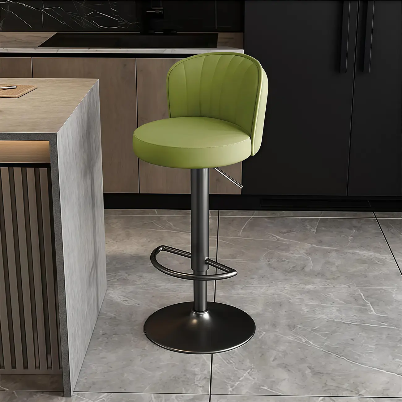 Modern Leather Adjustable Swivel Bar Stools with Back