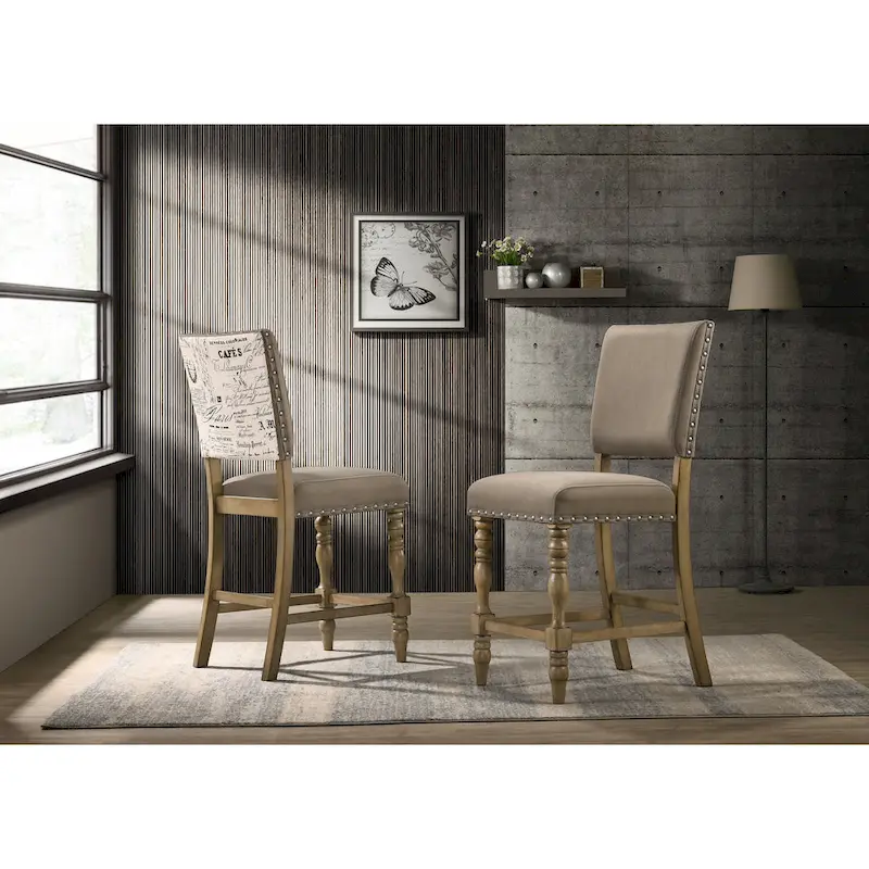 Roundhill Furniture Birmingham 6-piece Driftwood Finish Table with Nail Head Chairs Counter Height Dining Set