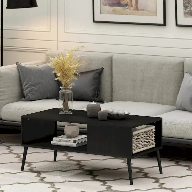 French Oak / Espresso / Marble White Mid-Century Coffee Table with Pine Legs