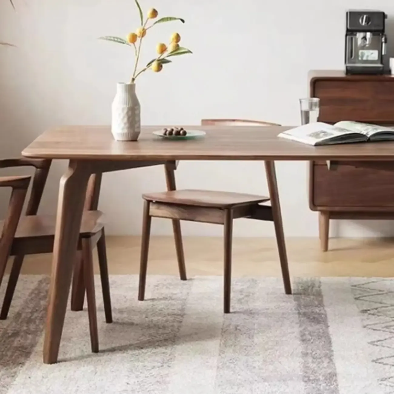 Scandinavian Open Back Armless Walnut Wood Dining Chairs