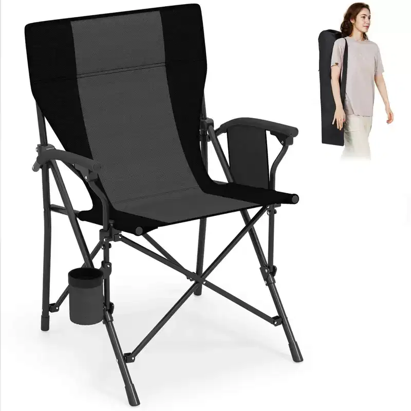 Costway 1/2 PCS Folding Camping Chair for Adults Portable Lawn Chair with Cup Holder & Side Pocket Black/Navy