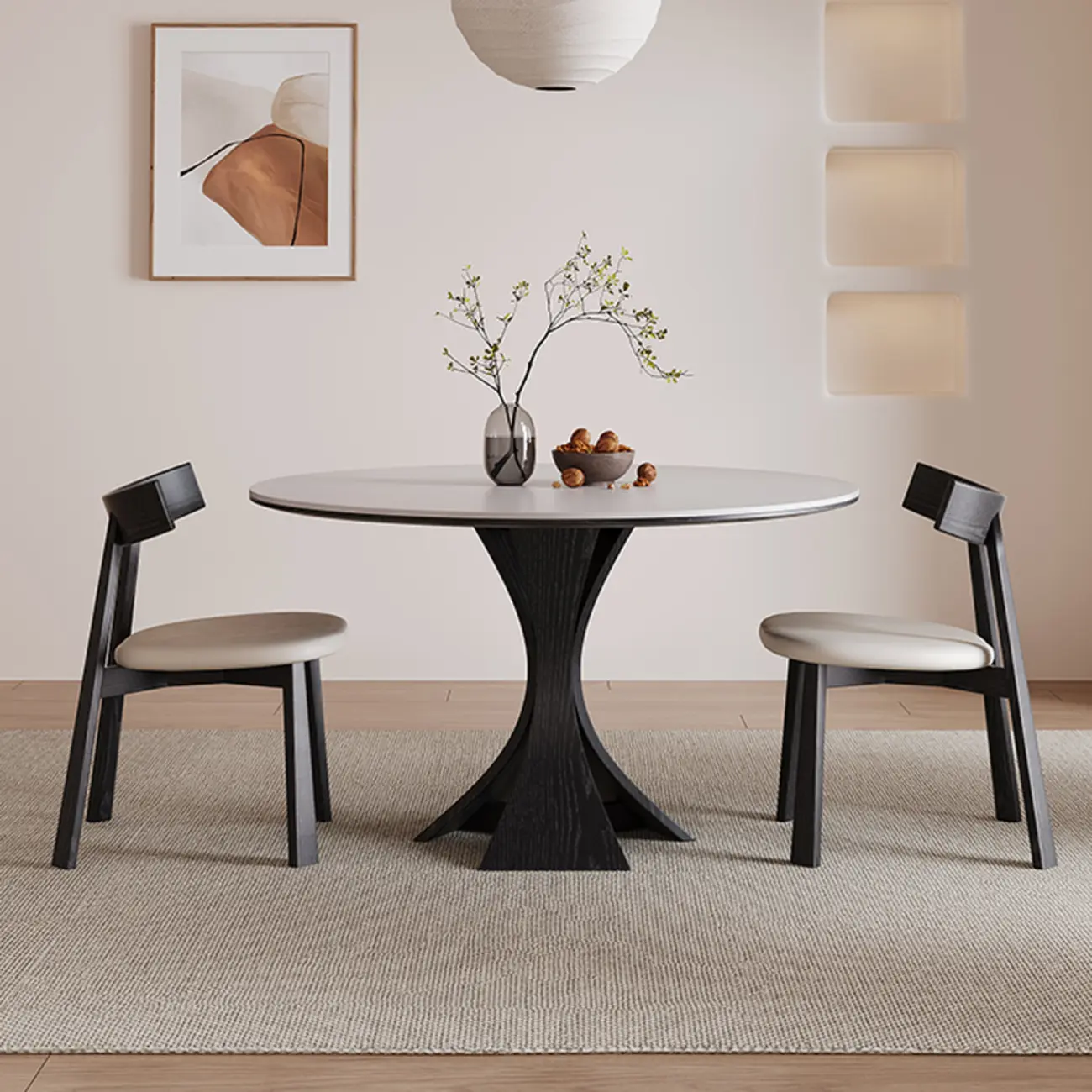Modern Simple Black Wood Round Dining Table