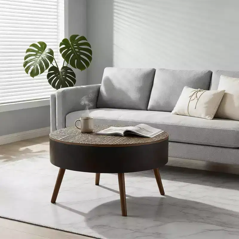 Round Coffee Table with Storage, Modern Accent Center Table for Living Room