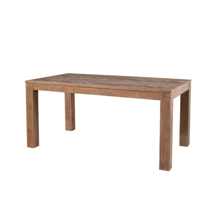 Weathered Natural Fixed Top Wood Dining Table with Chevron Inlay