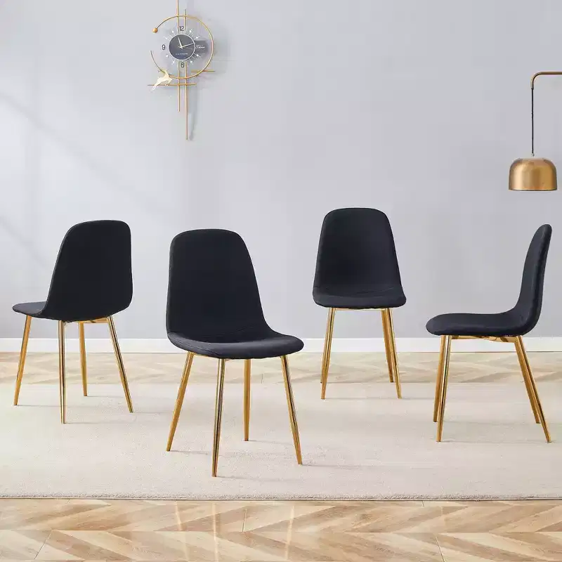 MAYEERTY Set of 4 Luxury Simple Dining Chairs Black Linen Cotton Gold Metal Legs Fits Diverse Decor